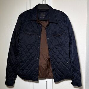 Zara Men's Navy and Brown Quilted Jacket